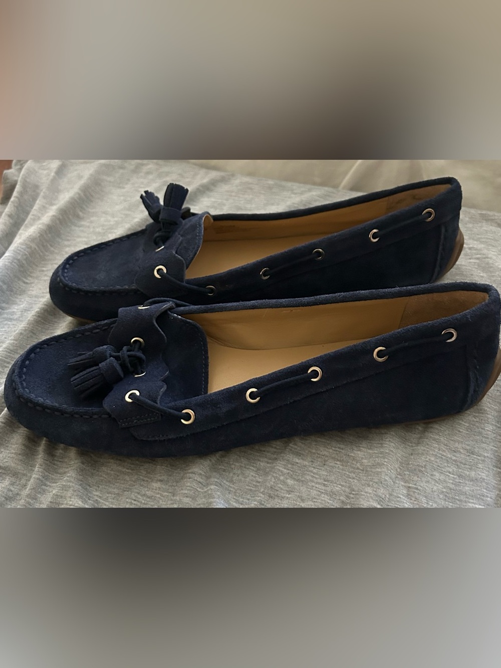 Talbots Navy Suede Tassel Moccasins